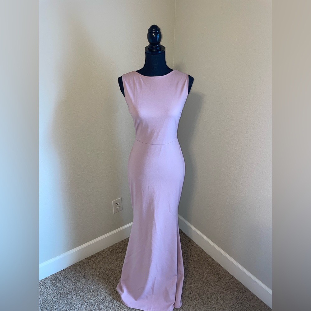 Light pink, floor length, open back, size 2